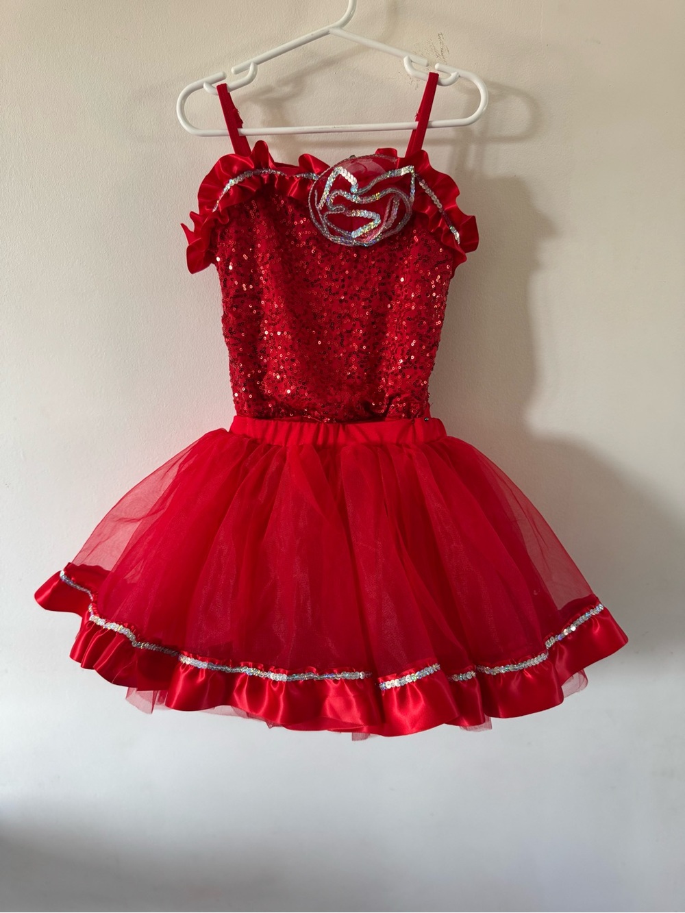 Laylas Dance Red Sequin Tutu Costume Leotard Set LC Large Child